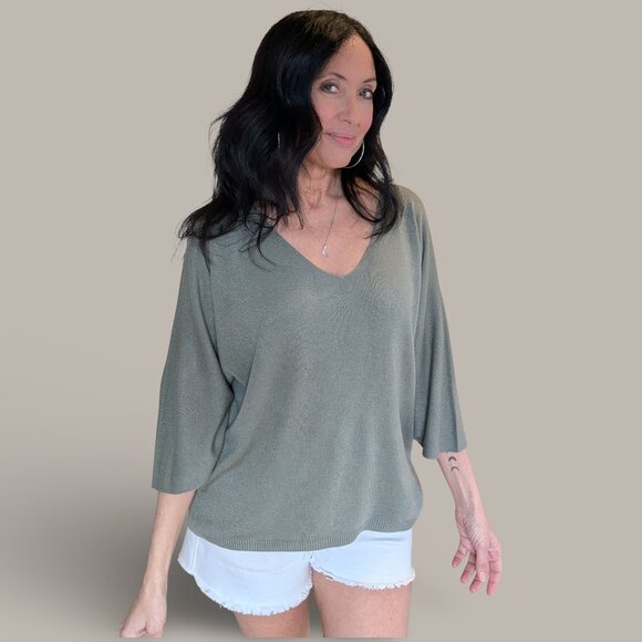 Olive Green V-Neck 3/4 Sleeve Sweater - Medium - Bought in Rome, Italy - Picture 1 of 8